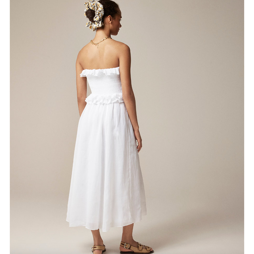 J.Crew Ravenna Dress Ramie Ruffle Lightweight Smocked Midi White XS NWT - Picture 3 of 12